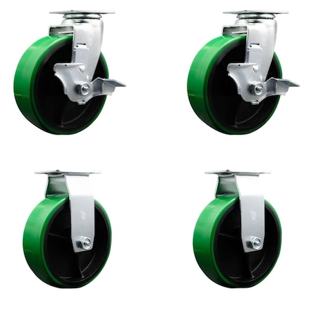 Service Caster Tool Box Caster Wheel Set 6'' Green Poly on Cast Iron Swivel Casters, 4PK TOOL-SCC-20S620-PUR-GB-TLB-2-R-2